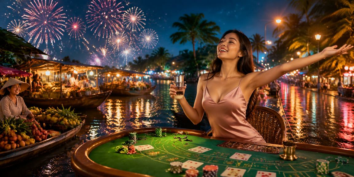Không gian Mekong với bàn baccarat và trải nghiệm casino trên thiết bị di động