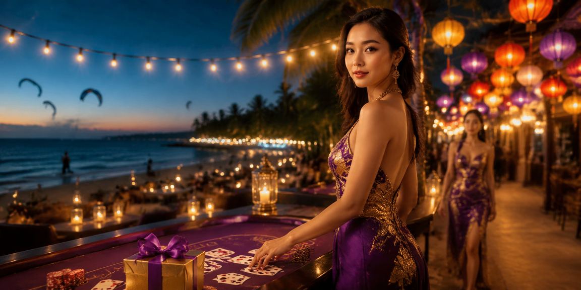 Chợ đêm Mũi Né với bàn baccarat và không khí giải trí casino trực tuyến